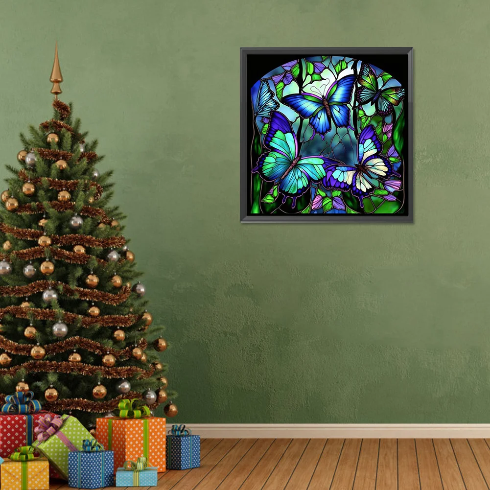 Diamond Painting - Full Round Drill - Stained Glass Butterfly(Canvas|30*30cm)
