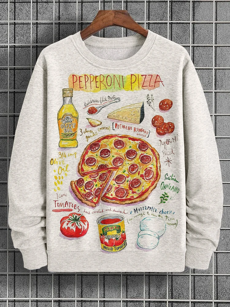 Men's Pepperoni Pizza Graphic Print Casual Sweatshirt
