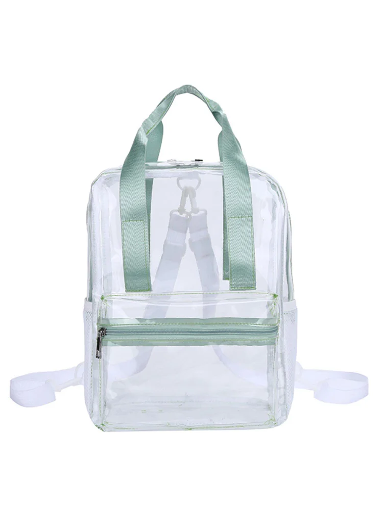 Transparent PVC Women Backpack Waterproof Candy Color Book Schoolbag (Green)