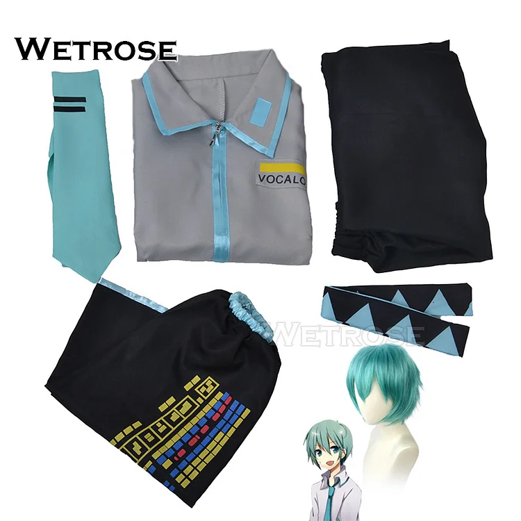 【Wetrose】In Stock Male Miku Hatsune Miku Suit Cosplay Costume Clothing Fabric Latex Leather V2 Full Set Wig Halloween Xmas Cos