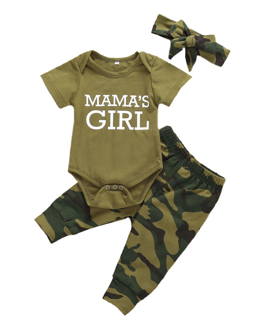 Newborn Baby Girl Boy Clothes Mommy Sayings Top Printed T-Shirt Camouflage Pants+Hats Romper Outfit Set