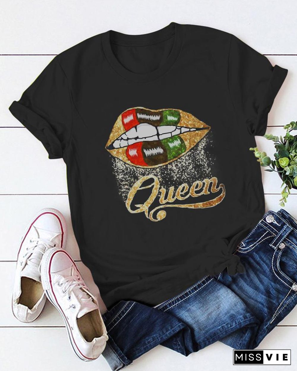 Letter Lip Print Short Sleeve T-Shirt