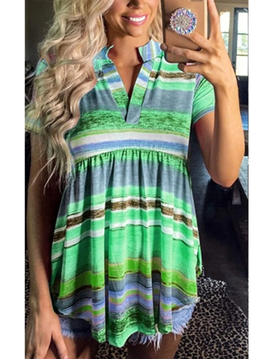 Rainbow Stripes V-Neck Tunic Tops