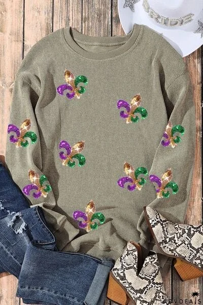 Sequin Round Neck Dropped Shoulder Sweatshirt