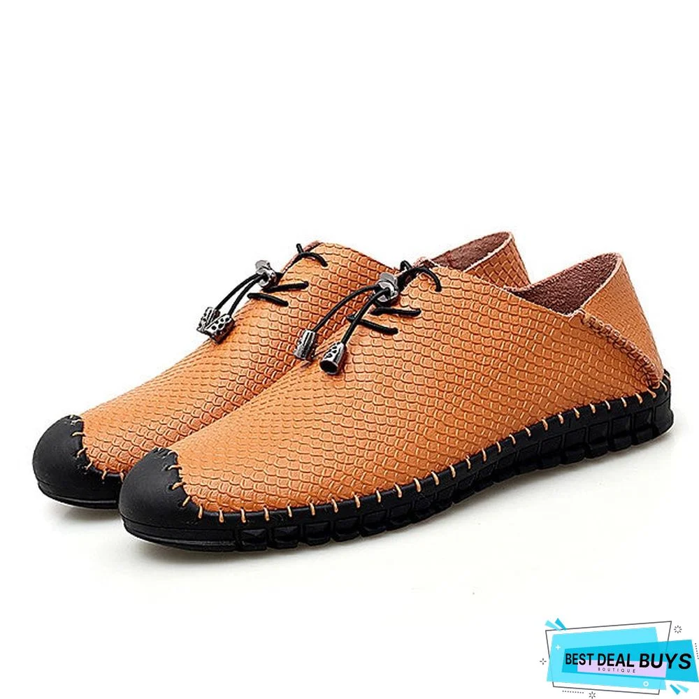Men's Spring / Summer Casual Daily Oxfords Walking Shoes Cowhide Wear Proof Black / Blue / Brown