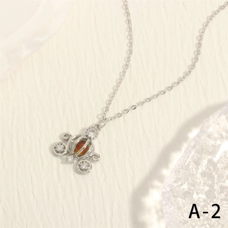 Copper Plating Inlay Pumpkin Car Crystal Zircon Pendant Necklace