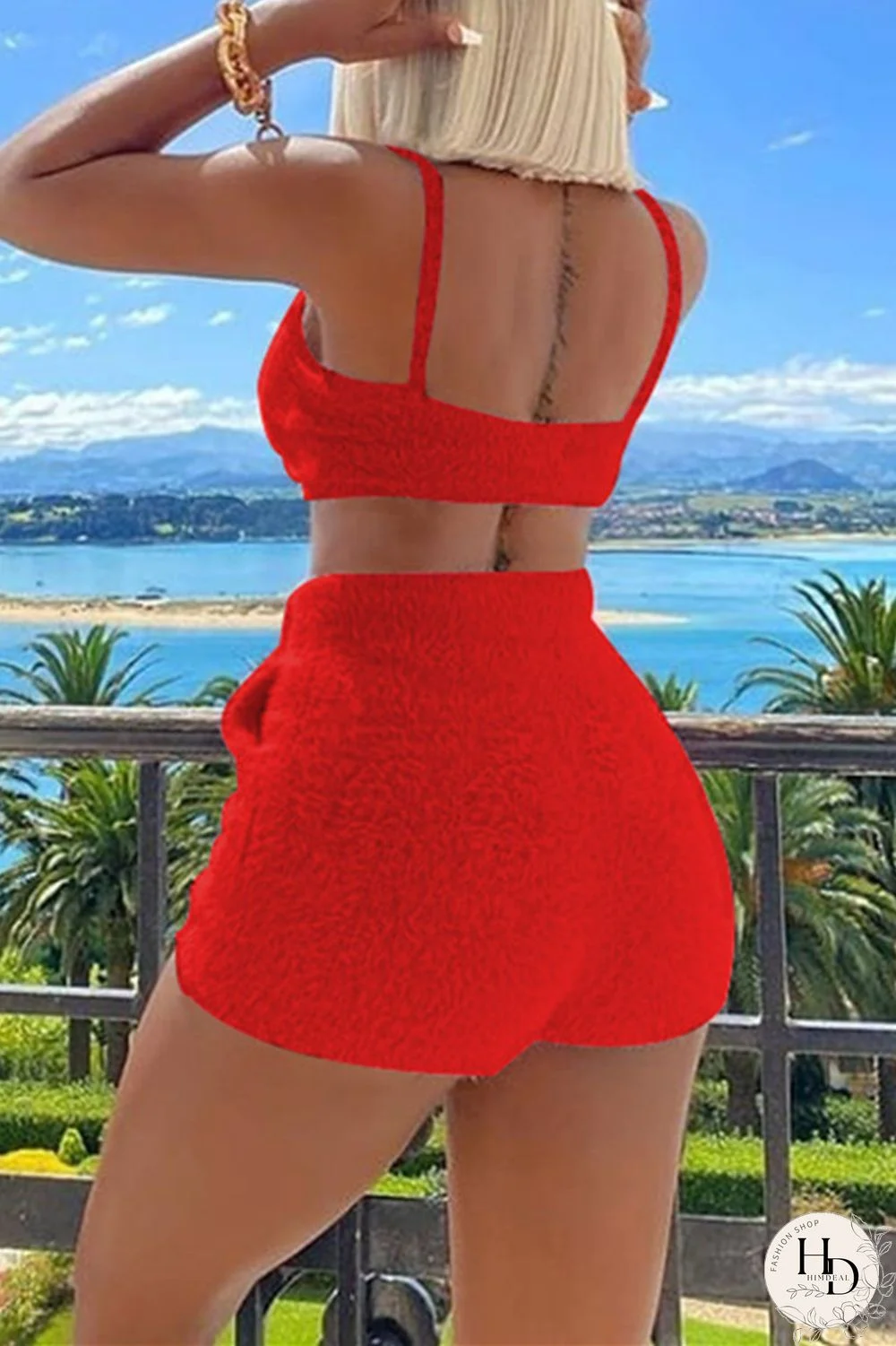 Black Sexy Casual Solid Backless Spaghetti Strap Sleeveless Two Pieces