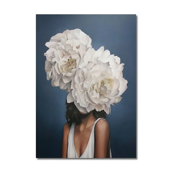 Modern Abstract Canvas Poster Flowers Woman Wall Art Painting Feather Posters and Prints Wall Pictures for Living room Decor