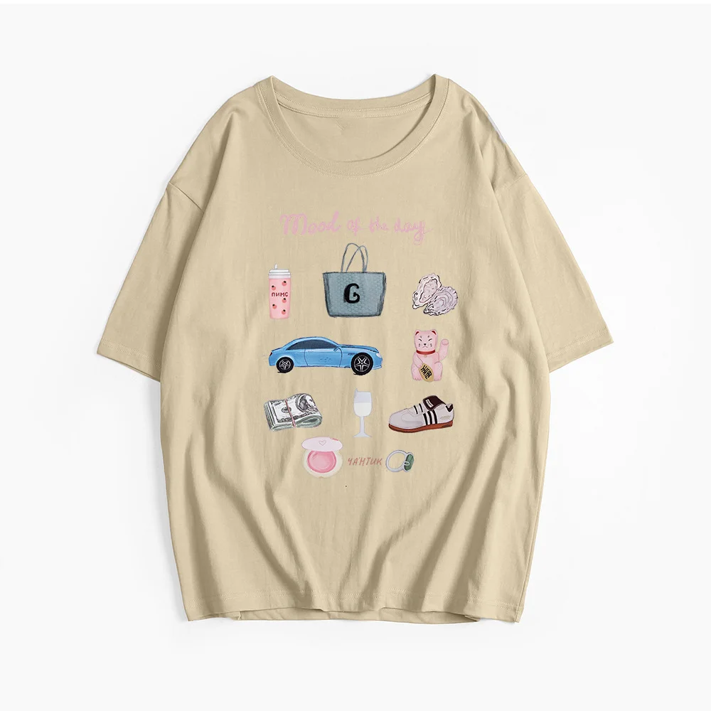 Athvotar Athvotar Hand-Painted Printed T-Shirts For Women's Summer New Loose Round-Neck Cotton Short-Sleeved Tops Ins