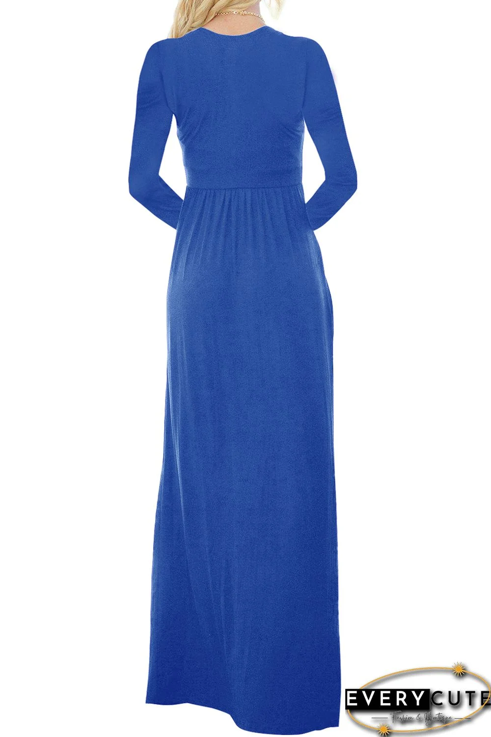 Royal Blue Long Sleeve Button Down Casual Maxi Dress