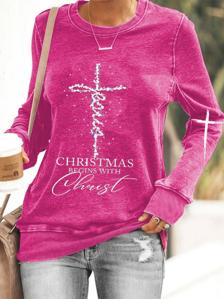 VChics Jesus Christmas Begins With Christ Print Sweatshirt