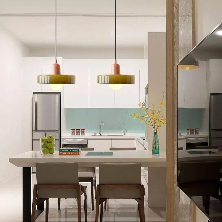 Stained Bauhaus Green Glass Pendant Light