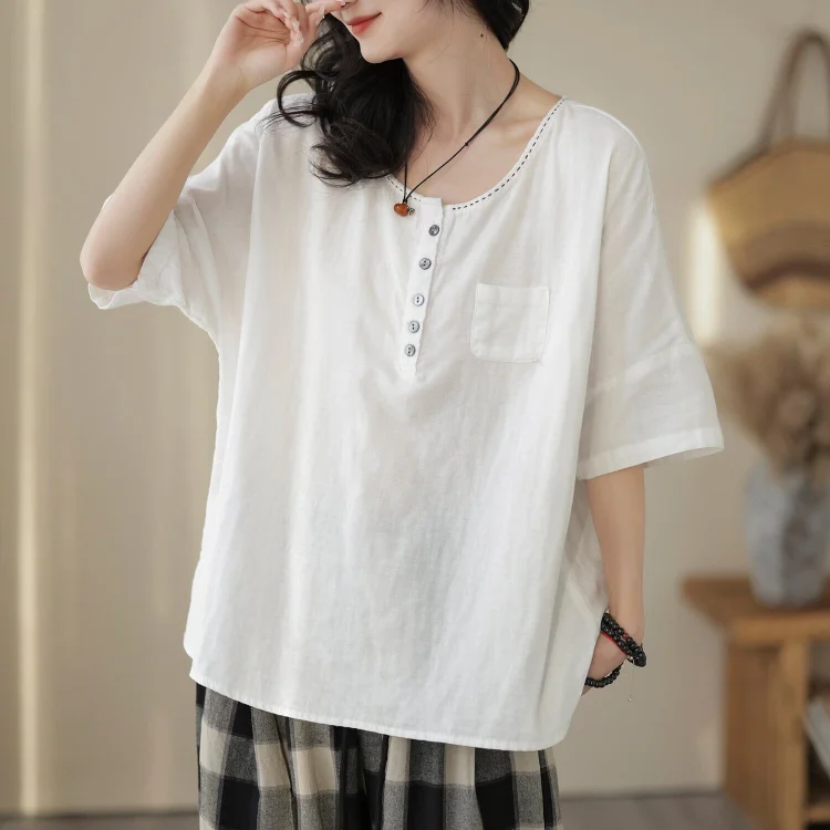 Summer Loose Casual Cotton Solid T-Shirt