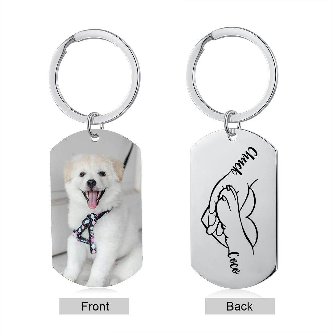 Personalised 2 Names & 1 Photo Keychain Custom Dog/Cat Paw Keychain Gift for Pet Lovers-Jessemade AU