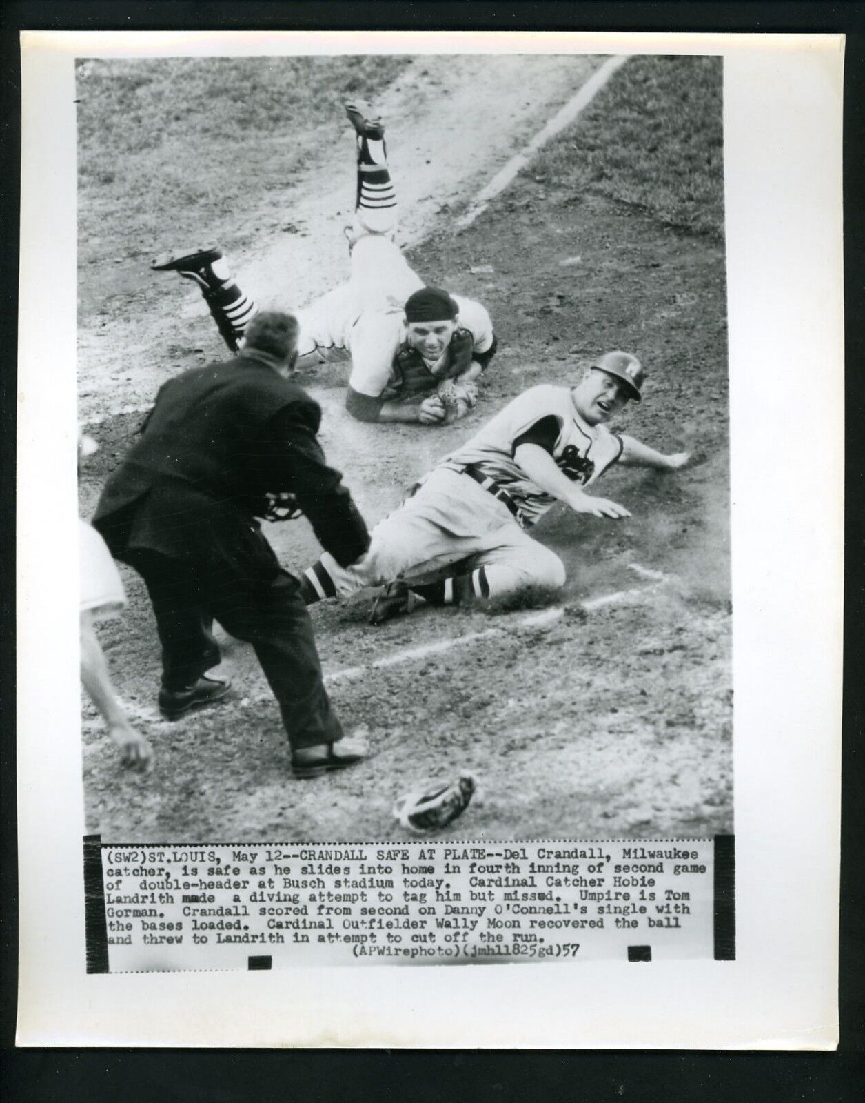 Del Crandall & Hobie Landrith 1957 Press Photo Poster painting Cardinals Milwaukee Braves