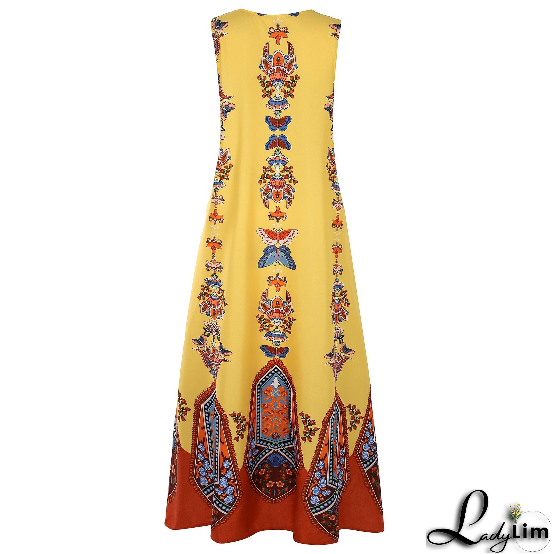 Vintage print dress V-neck sleeveless