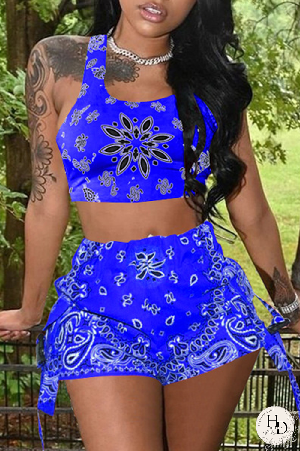 Blue Sexy Split Joint Square Collar Sleeveless Two Pieces