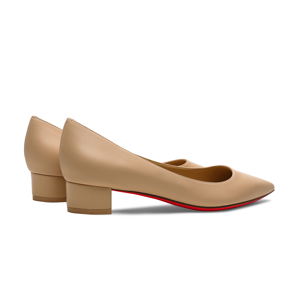 30mm Pointed Toe Red Bottom Kitten Chunky Heels Daily Matte Pumps Low Heels for Women-MERUMOTE