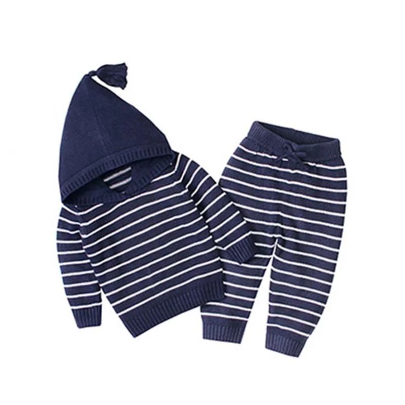 New 2020 Spring Autumn Infant Baby Girls Pure Color Cardigan Coat + Pants+ Hat Clothing Sets Kids Suit Girl Knit Sets Clothes