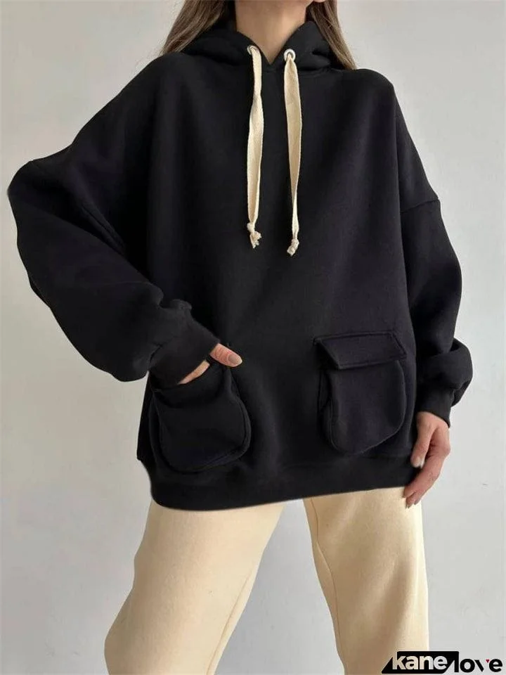 Women's Casual Solid Color Loose Pockets Hoodies