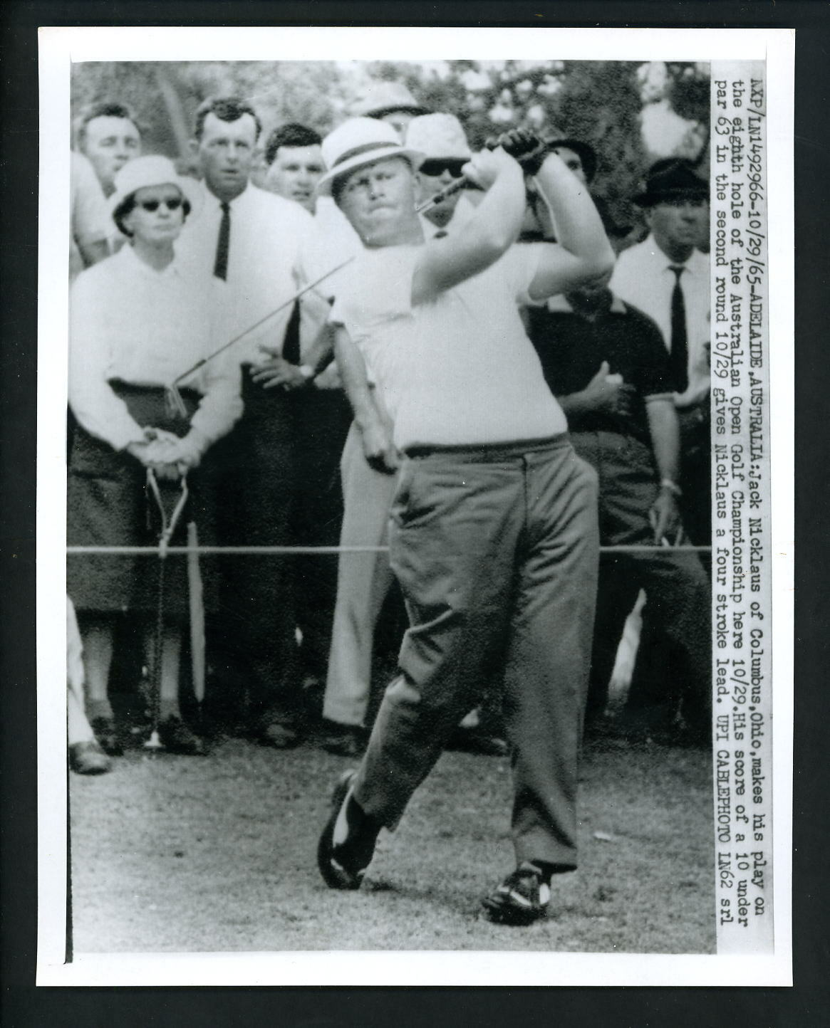 Jack Nicklaus hits iron at 1965 Australian Open Golf Championship Press Photo Poster painting