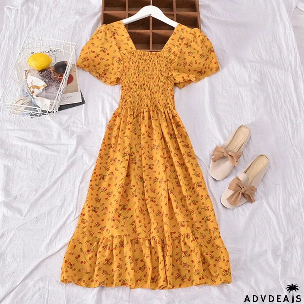 Women Short Sleeve Floral Dress