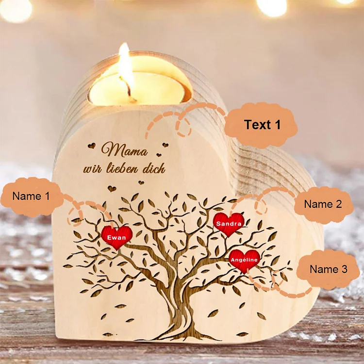 Personalisierte 3 Namen Text Herzform Kerzenhalter- Familie Kerzenhalter