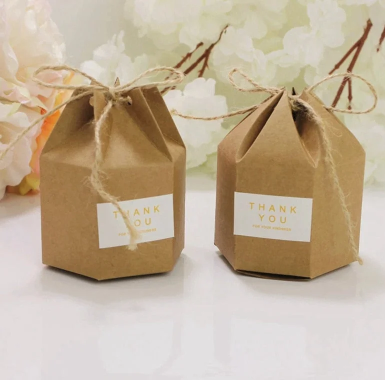 10pcs Thank You Kraft Paper Candy Gift Boxes Brown Packaging Box Bags For Wedding Birthday Party Baby Shower Decoration Favors