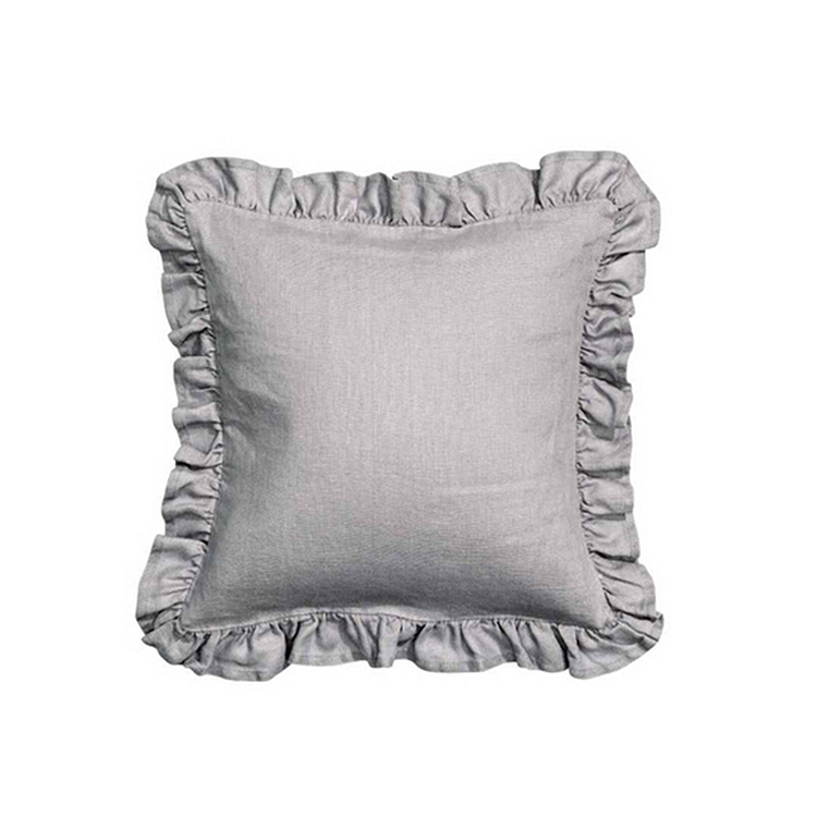 Gray Frilled 100% Flax Linen Pillowcase-ChouChouHome