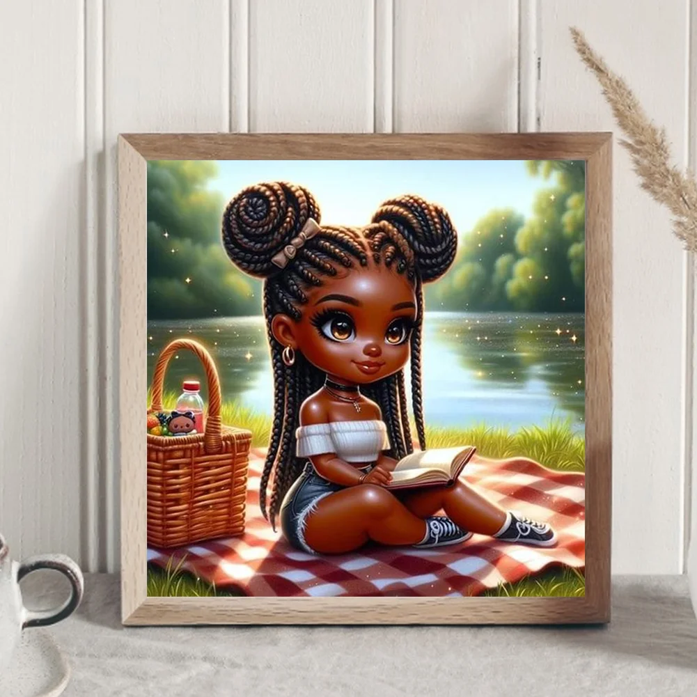 Full Round Diamond Painting 30*30cm - Girl With Braids Reading