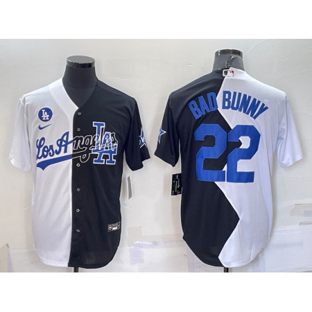 Men's Los Angeles Dodgers #22 Bad Bunny 2022 All-Star White/Black Split Cool Base Stitched Baseball Jersey OOZI