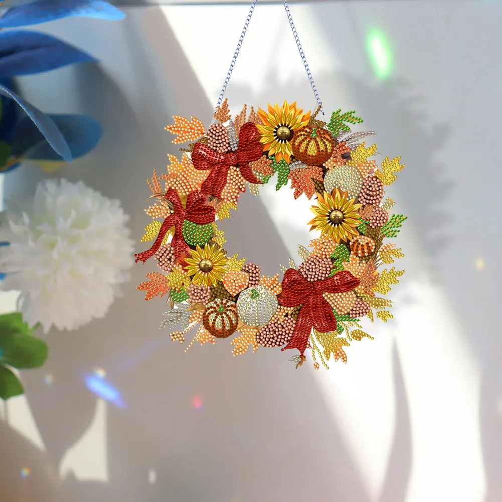 DIY Autumn Pumpkin Acrylic Single Side Special Shaped Diamond Painting Wreath Ornament