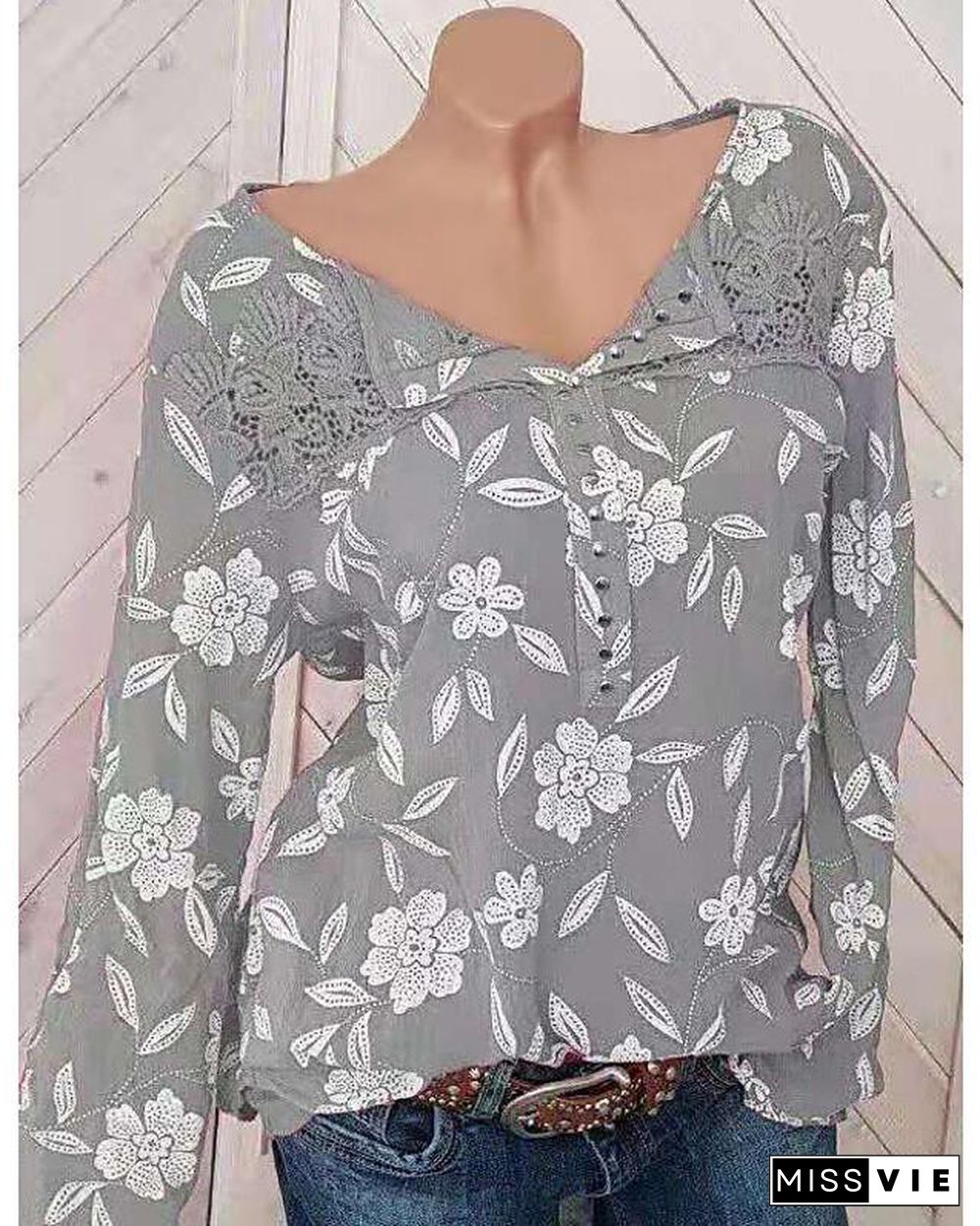 Women's Blouse Shirt Floral Flower Long Sleeve Print Round Neck Tops Basic Top