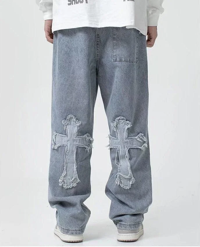 Brownm Patchwork Baggy Jeans