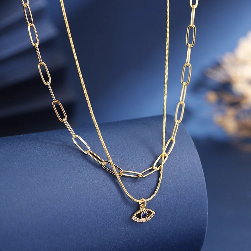 Copper 18K Gold Plated Inlay Geometric Zircon Necklace