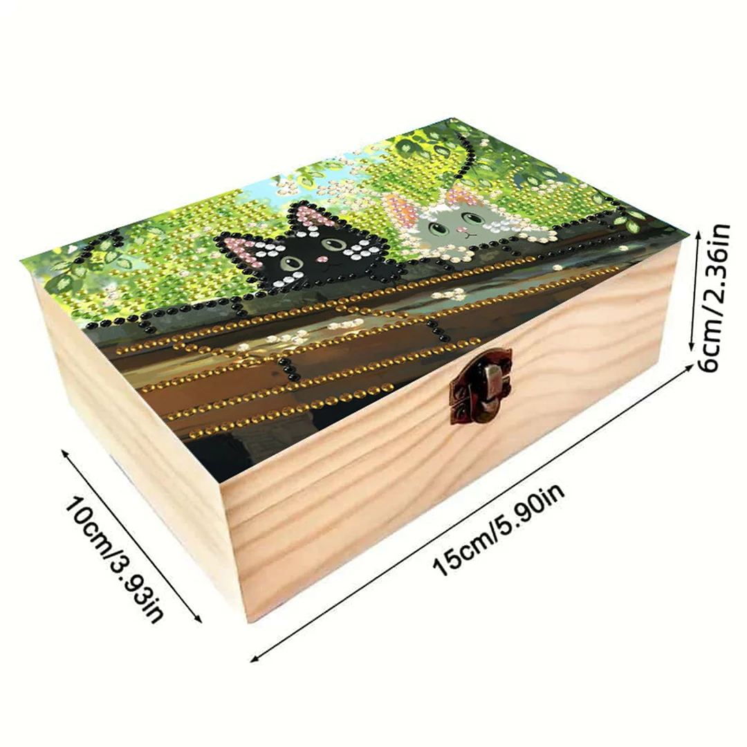 Black and White Cat DIY Wooden 5D Diamond Art Diamond Art Storage Box for Adults