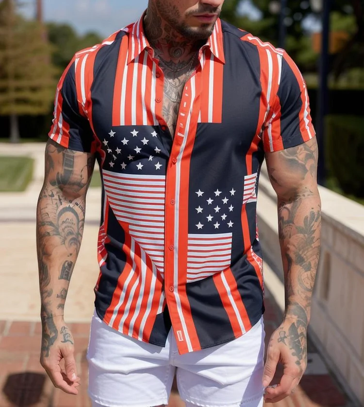 Men's Casual Printed Short Sleeve Shirt at Hiphopee