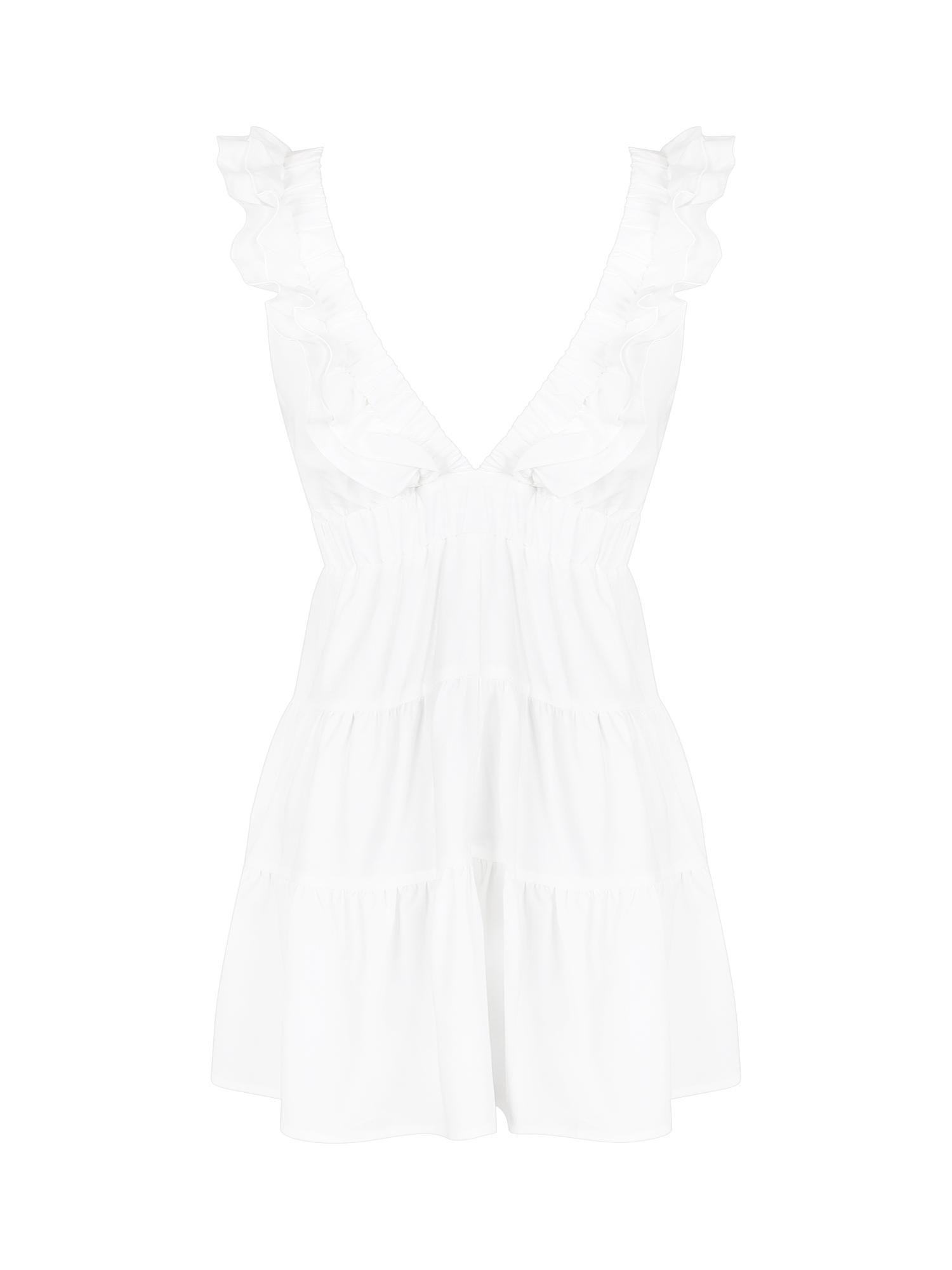 Casual Dress for Summer, Breathable Women's Fitted Plain Deep V Neck Ruffled Dress, Women's Clothes for Daily Wear, Womenswear