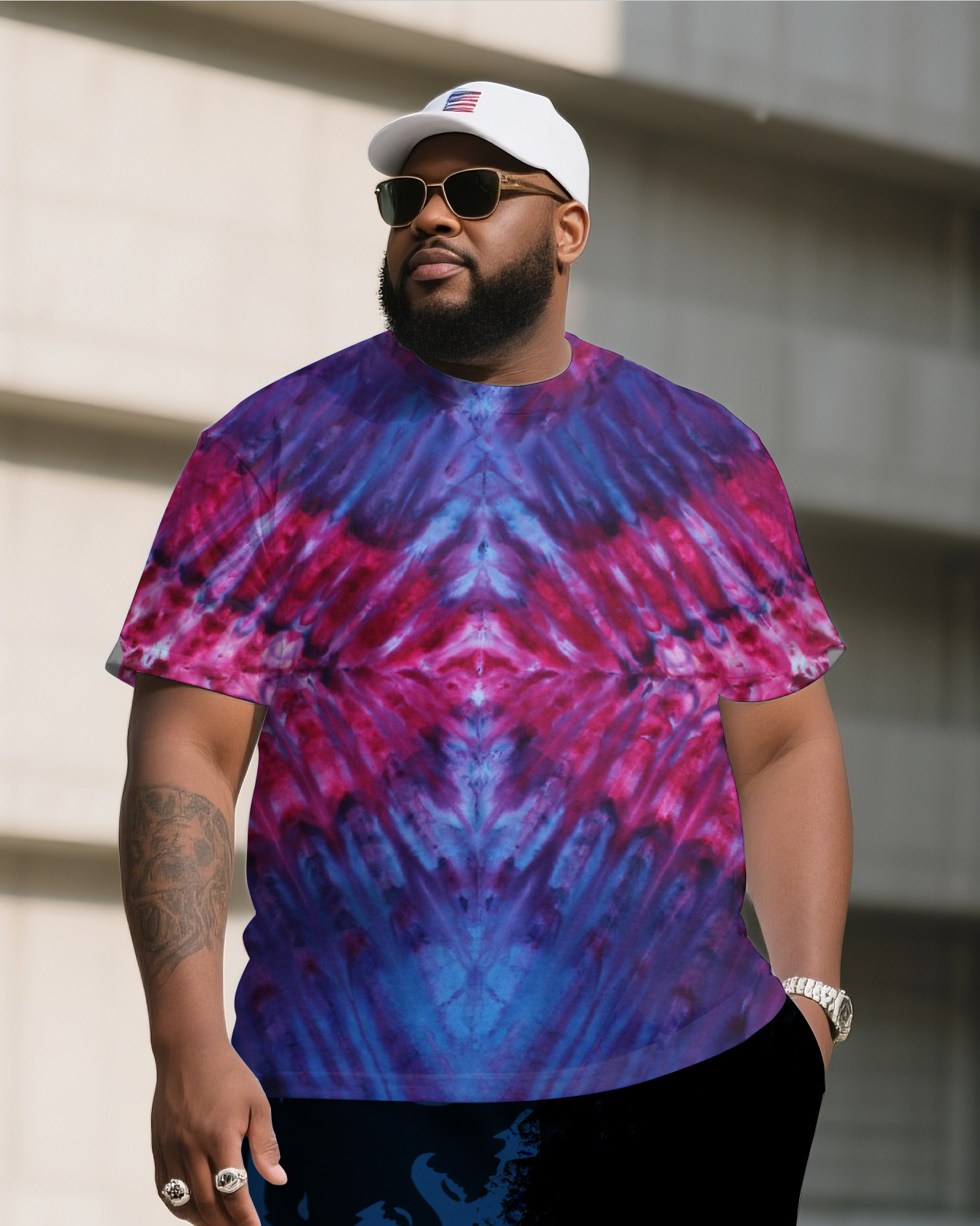 Men's Plus Size Double-Sided Diamond Ice Dye Tie-Dye Round Neck T-Shirt Shorts Suit