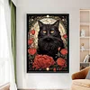 (Big Size)Black Cat And Rose - 11CT Stamped Cross Stitch - 40*60cm