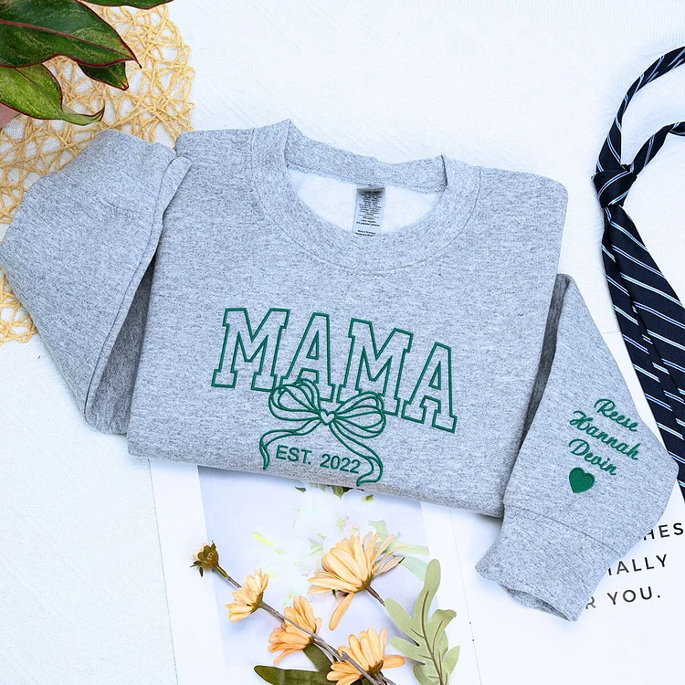 TOSCUSTOM™ Custom Mama Coquette Bow and Est Year Embroidered Sweatshirts
