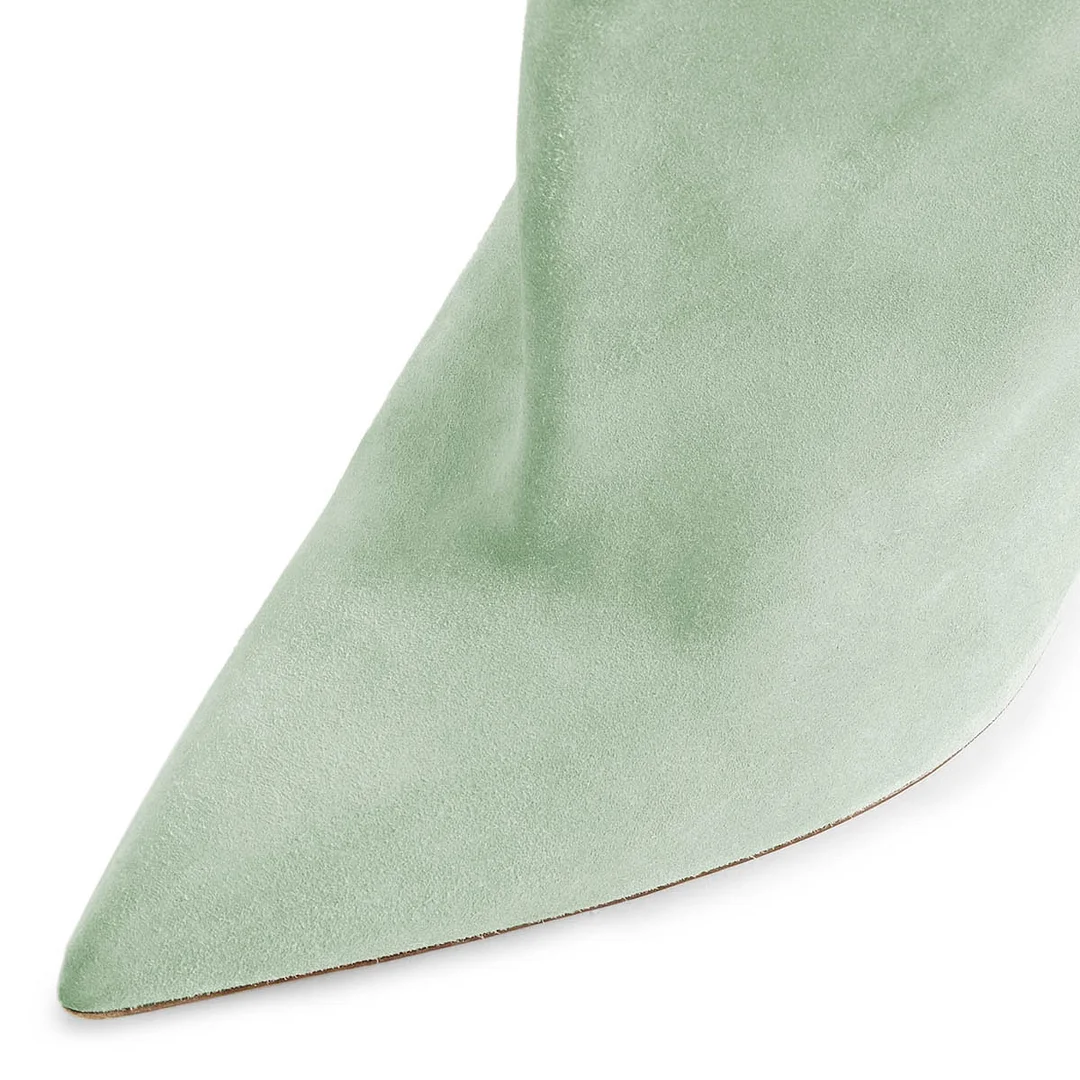 Light Green Pointed Toe Cone Heel Keen High Slouch Boots for Women