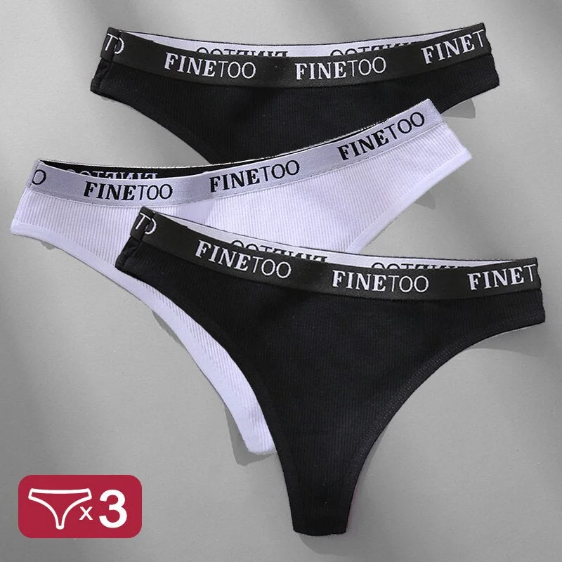 3PCS/Set Women's Panties Cotton Lingerie Female Underpants Sexy Briefs Thong G-String Finetoo Design Intimates T-back Pantys