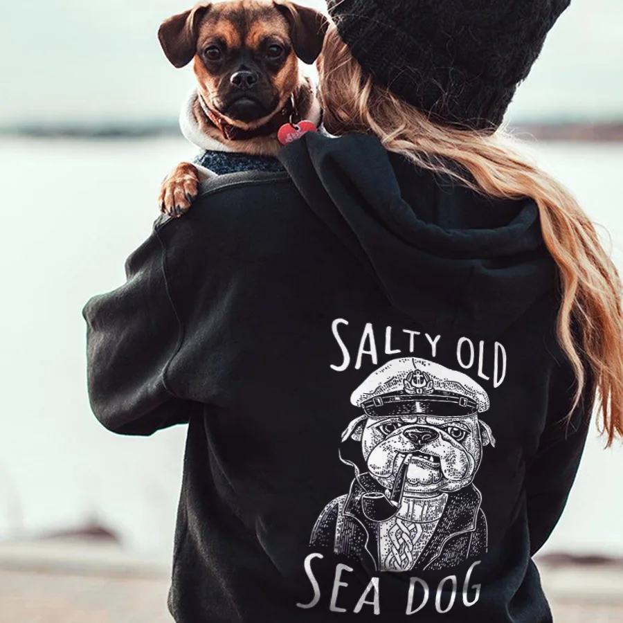 Salty Old Sea Dog Printed Women's Hoodie