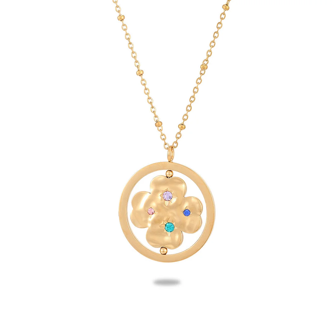 Colorful Diamond Petals Swirl Stainless Steel Necklace