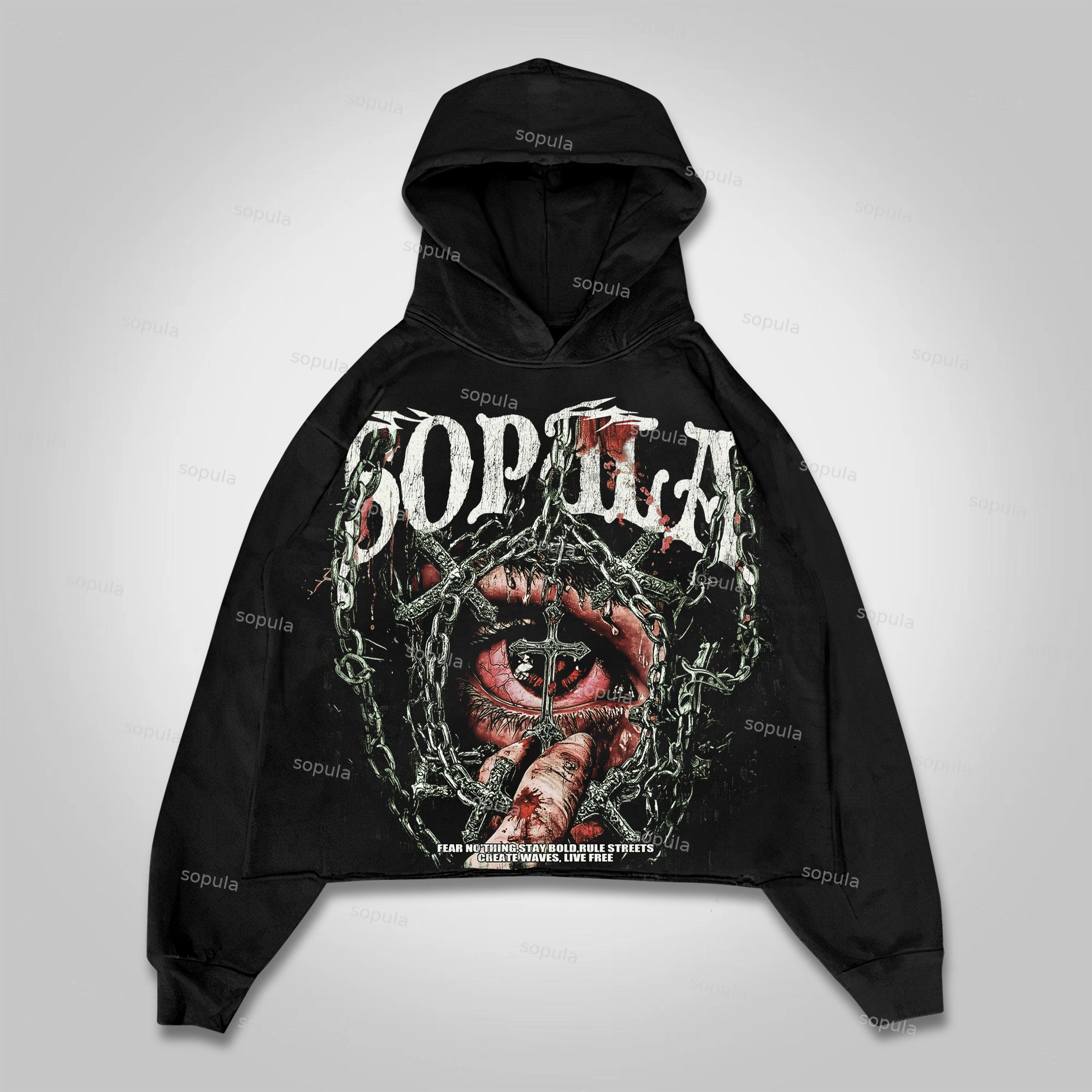 Sopula Fear No'Thing,Stay Bold,Rule Streets Create Waves, Live Free Cropped Hoodie - SOPULA