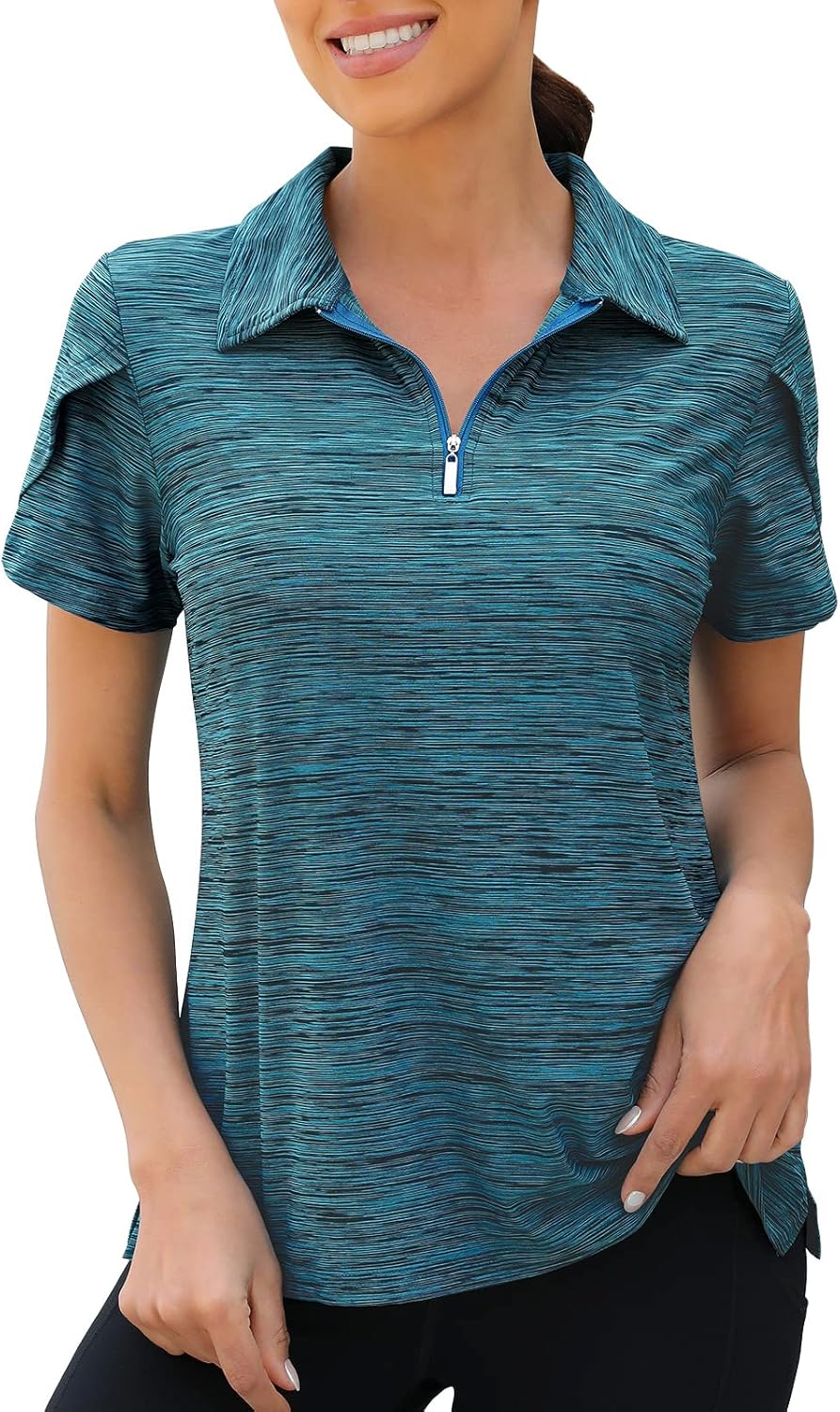 Womens Golf Polo Shirts 1/4 Zip Up Overlap Short Sleeve Quick Dry Workout Tops