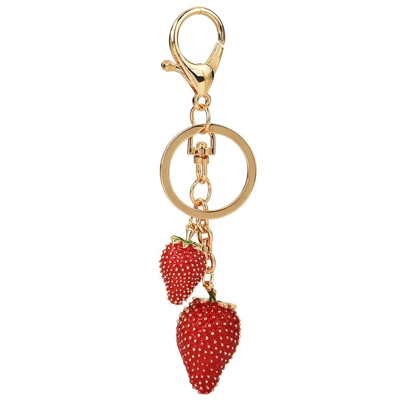 Sweet Strawberry Alloy Epoxy Bag Pendant Keychain