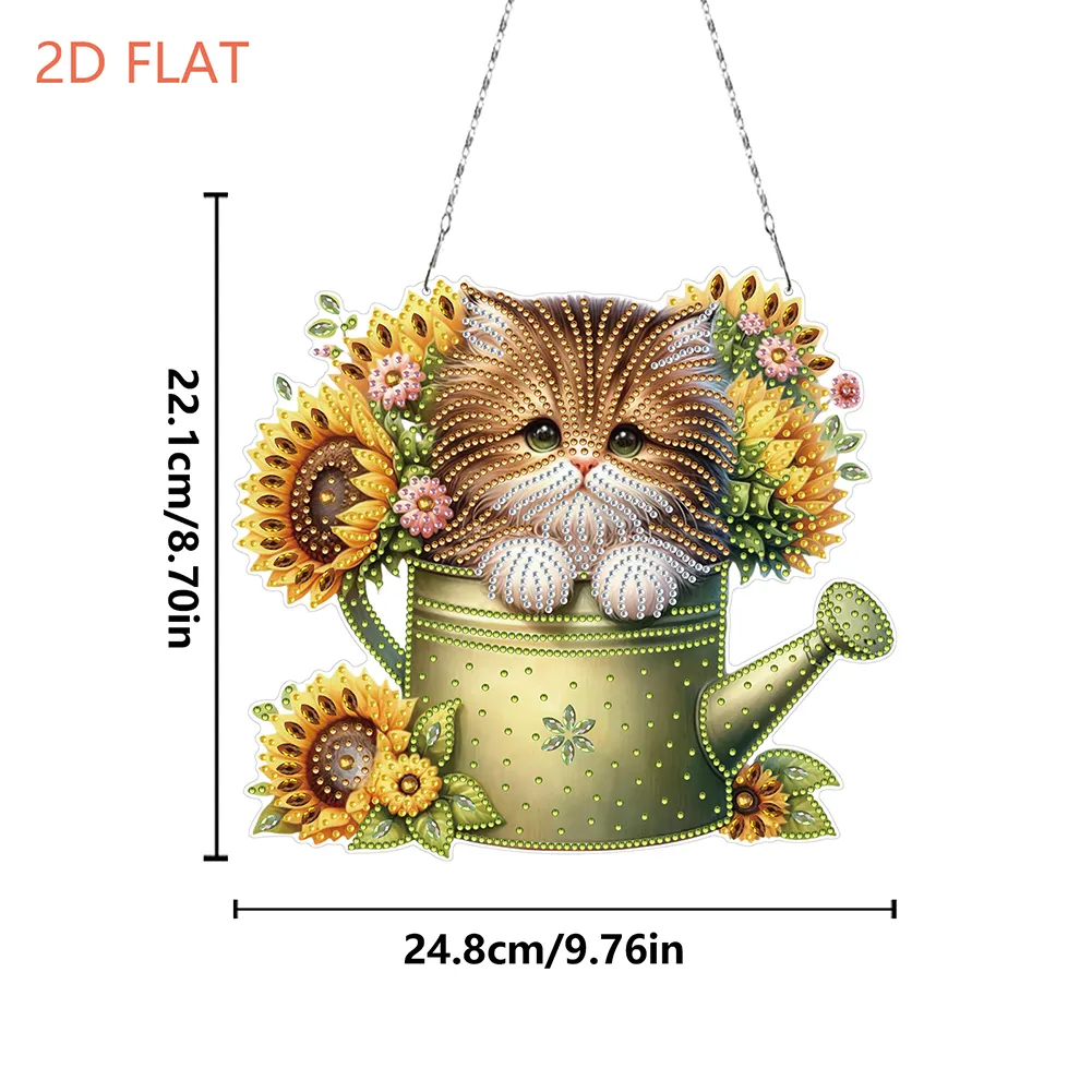 2D Flat DIY Diamond Art Pendant Window Hanging Art for Home Decor (Kettle Cat)