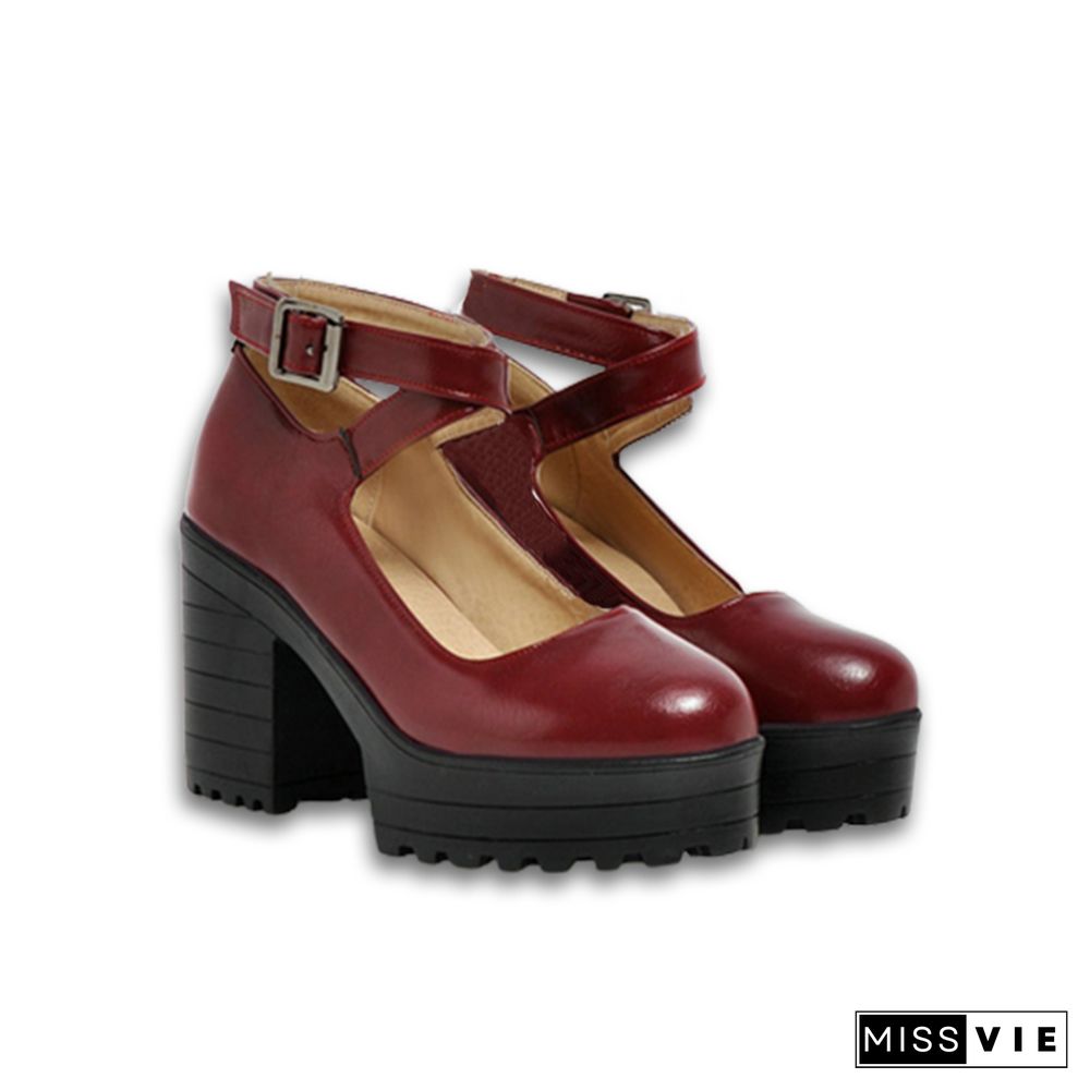 Pure Color Platform Mary Janes Shoes